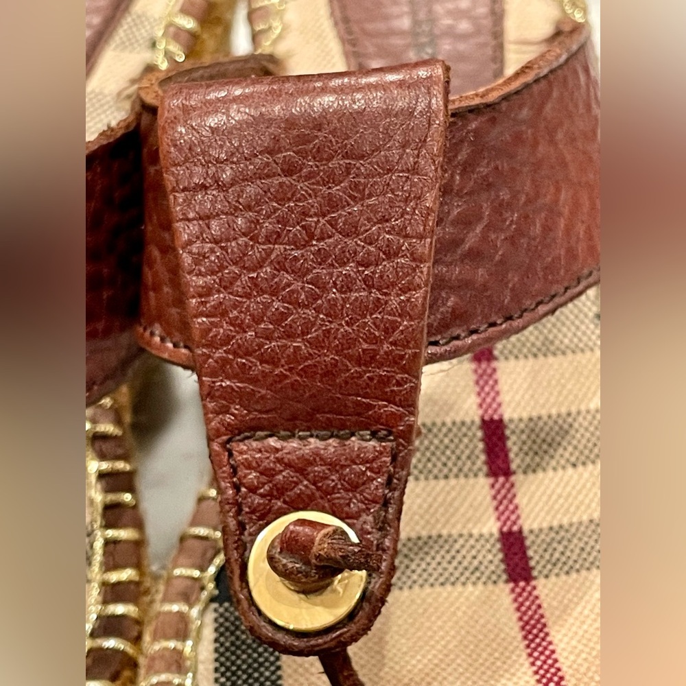 Burberry leather and plaid fabric wedges, burgundy, Burberry check, sz7, EUC - Picture 8 of 16